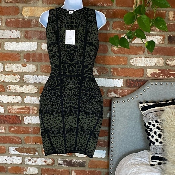 Diane Von Furstenberg Leopard Print Green Black Sheath Dress Size small New - Picture 3 of 7